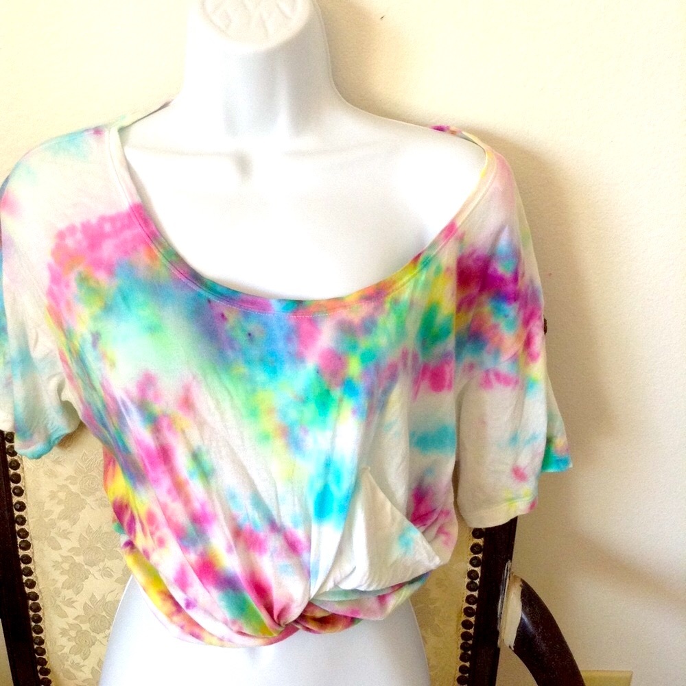 MAXAZRIA TIE DYE OFF THE SHOULDER T SHIRT L